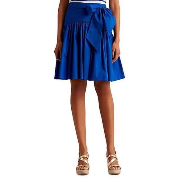 Lauren Ralph Lauren Black Label Sapphire Stretch Cotton A-Line Self-Tie Skirt, 4 - Picture 2 of 5